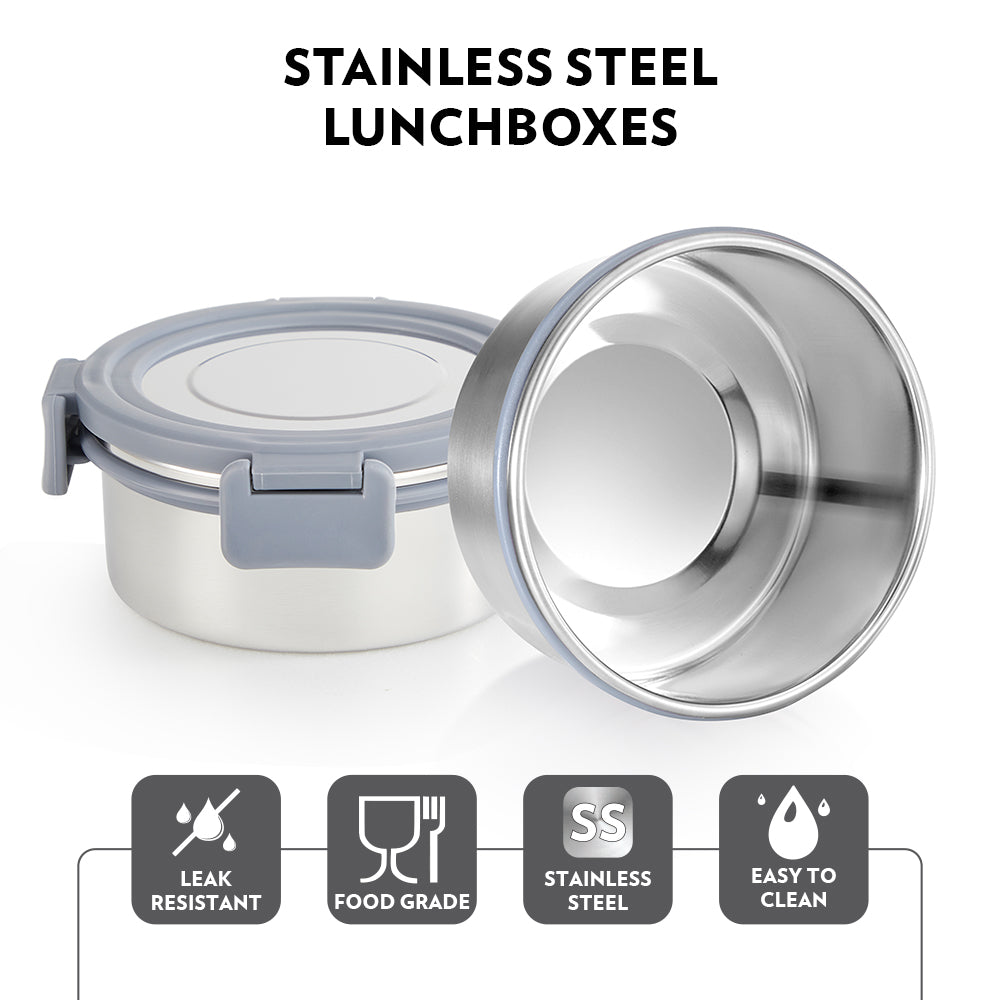 Borosil Slate Stainless Steel Lunchbox, Set of 4, 280ml