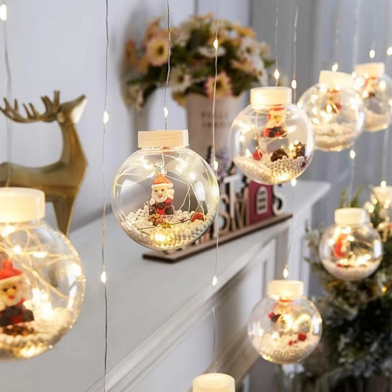 Festive Hanging Santa Light Ball – Clear Christmas Ornament with Fairy Lights & Snow Scene Inside – Ideal for Tree, Wall, Balcony, Home Party & Holiday Decoration