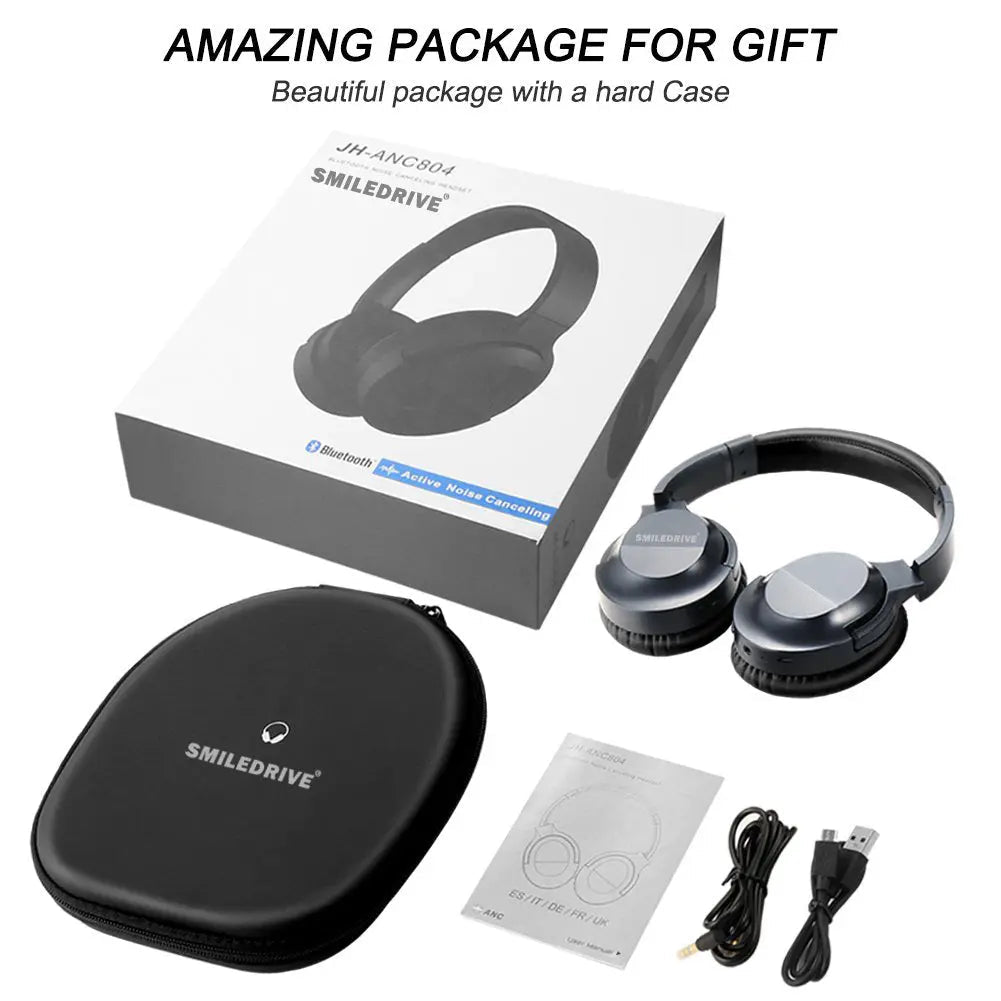 SMILEDRIVE MONK NOISE CANCELLATION WIRELESS BLUETOOTH HEADPHONE WITH BUILT-IN MICROPHONE, OVER EAR ANC HEADSET WITH DEEP BASS