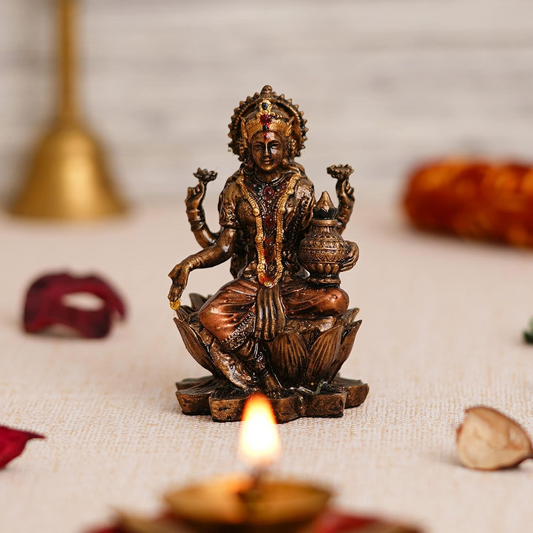 Webelkart Premium Bronze Laxmi Ji Idol Statue for Home and Office Decor| laxmi ji murti for Home and Diwali Pooja Decorations| Diwali Puja Idols (7" Inches, ColdCast Resin)