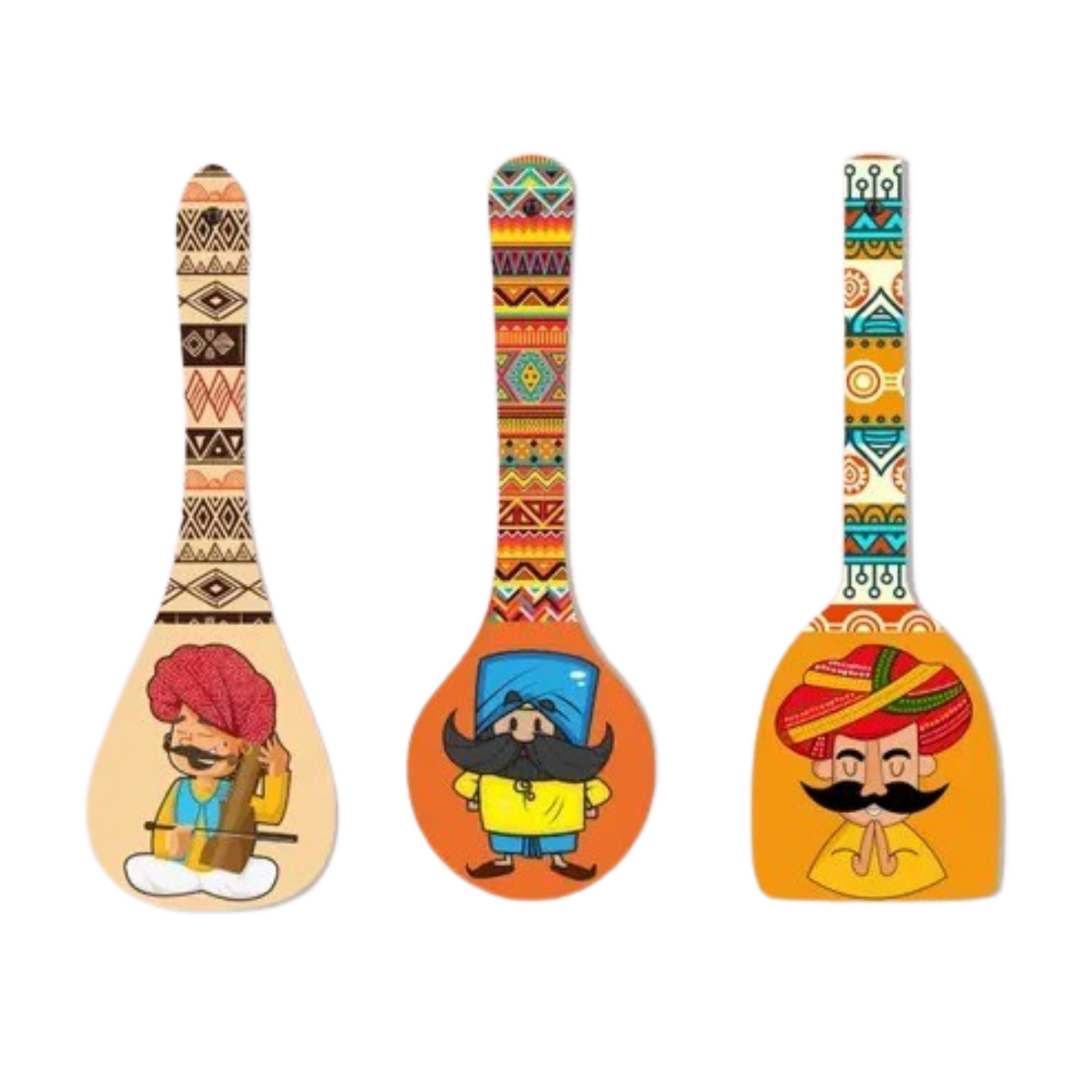 Webelkart Wooden Rajasthani Culture Wall Hanger Spoons for Home Decoration |Kitchen Wall Decor |Living Room | Gift | Modern Decoration Items |Wall Decor Hanging Items-(Set of 3 12" Inches)