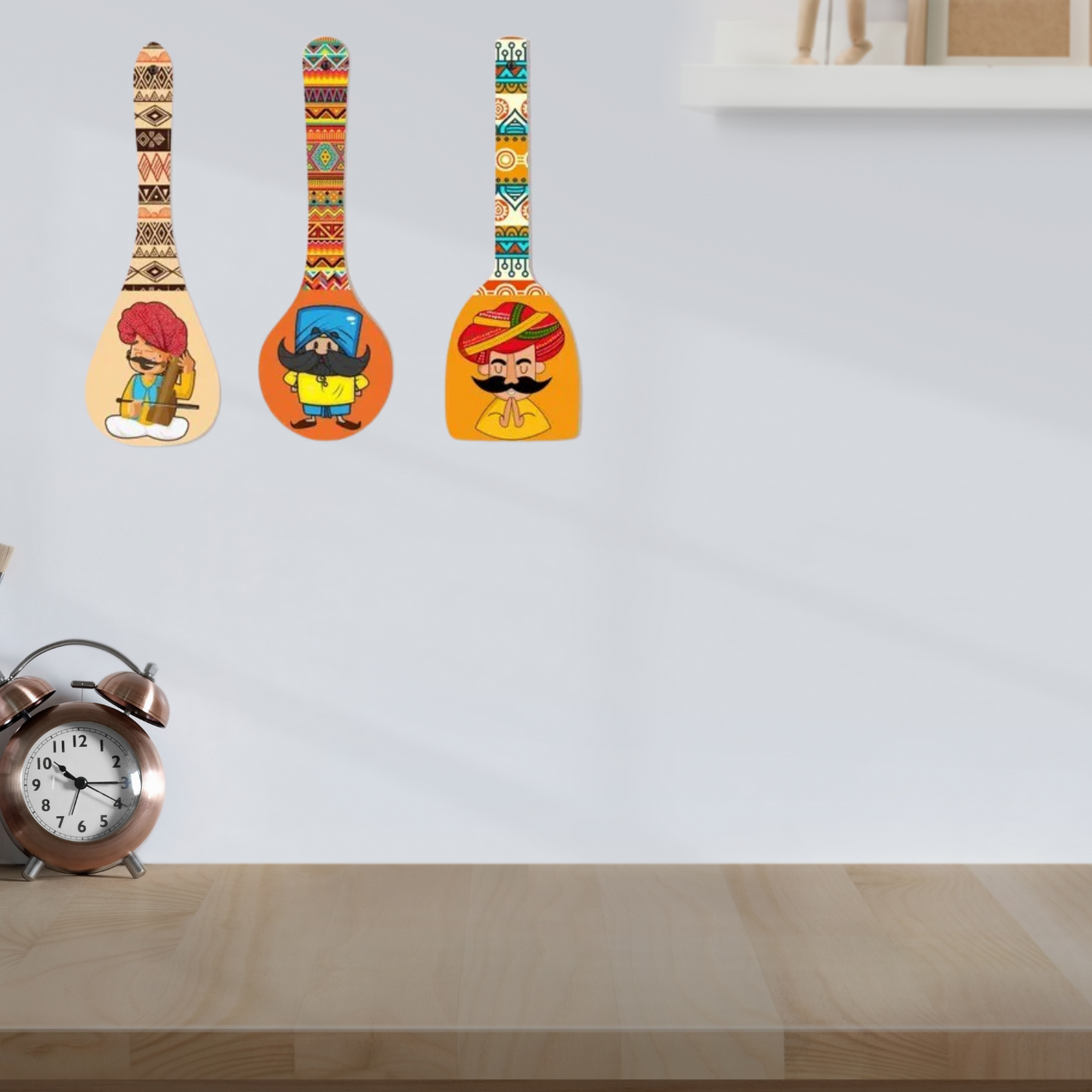 Webelkart Wooden Rajasthani Culture Wall Hanger Spoons for Home Decoration |Kitchen Wall Decor |Living Room | Gift | Modern Decoration Items |Wall Decor Hanging Items-(Set of 3 12" Inches)