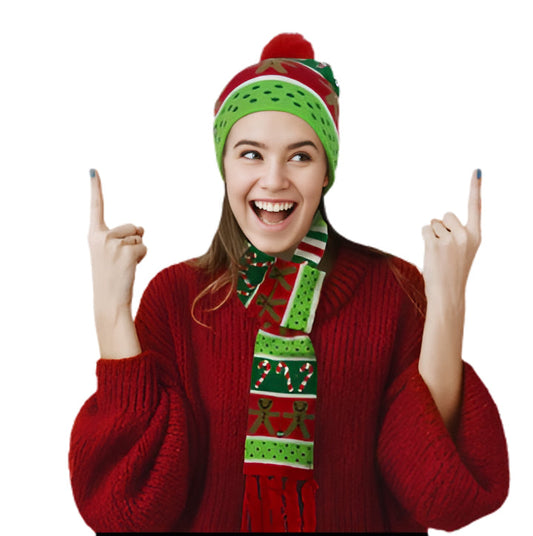 Warm Knitted LED Christmas Cap and Scarf Set