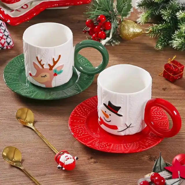 Christmas Snowmen Holiday Mug With Saucer