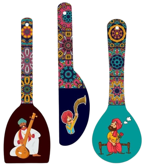 Webelkart Antique Rajasthani Culture Wall Hanger Spoons for Home Decoration | Living Room | Gift | Modern Decoration Items | Kitchen Wall Decor | Home Decor Hanging Items- (Set of 3 12" Inches)