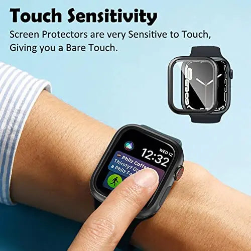 Zitel Case for Apple Watch Series 9 / 8 / 7 41mm Screen Protector Case with Built-in 9H Tempered Glass - Matte Black