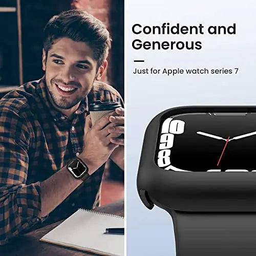 Zitel Case for Apple Watch Series 9 / 8 / 7 41mm Screen Protector Case with Built-in 9H Tempered Glass - Matte Black