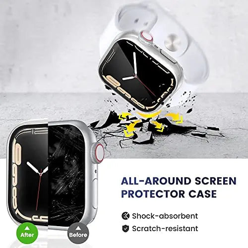 Zitel Case for Apple Watch Series9 / 8 / 7 45mm Screen Protector Case with Built-in 9H Tempered Glass - Silver