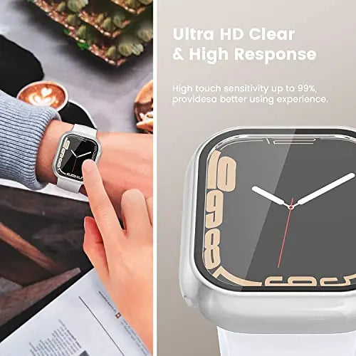 Zitel Case for Apple Watch Series9 / 8 / 7 45mm Screen Protector Case with Built-in 9H Tempered Glass - Silver