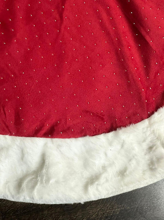 SEQUIN Christmas Tree Skirt Plush Xmas Tree Skirts for Christmas Holiday Decorations (Red and White, 34Inch)
