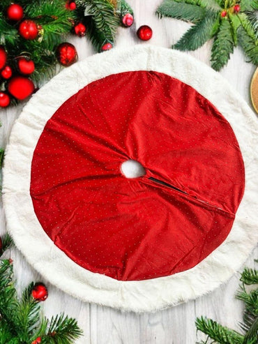 SEQUIN Christmas Tree Skirt Plush Xmas Tree Skirts for Christmas Holiday Decorations (Red and White, 34Inch)