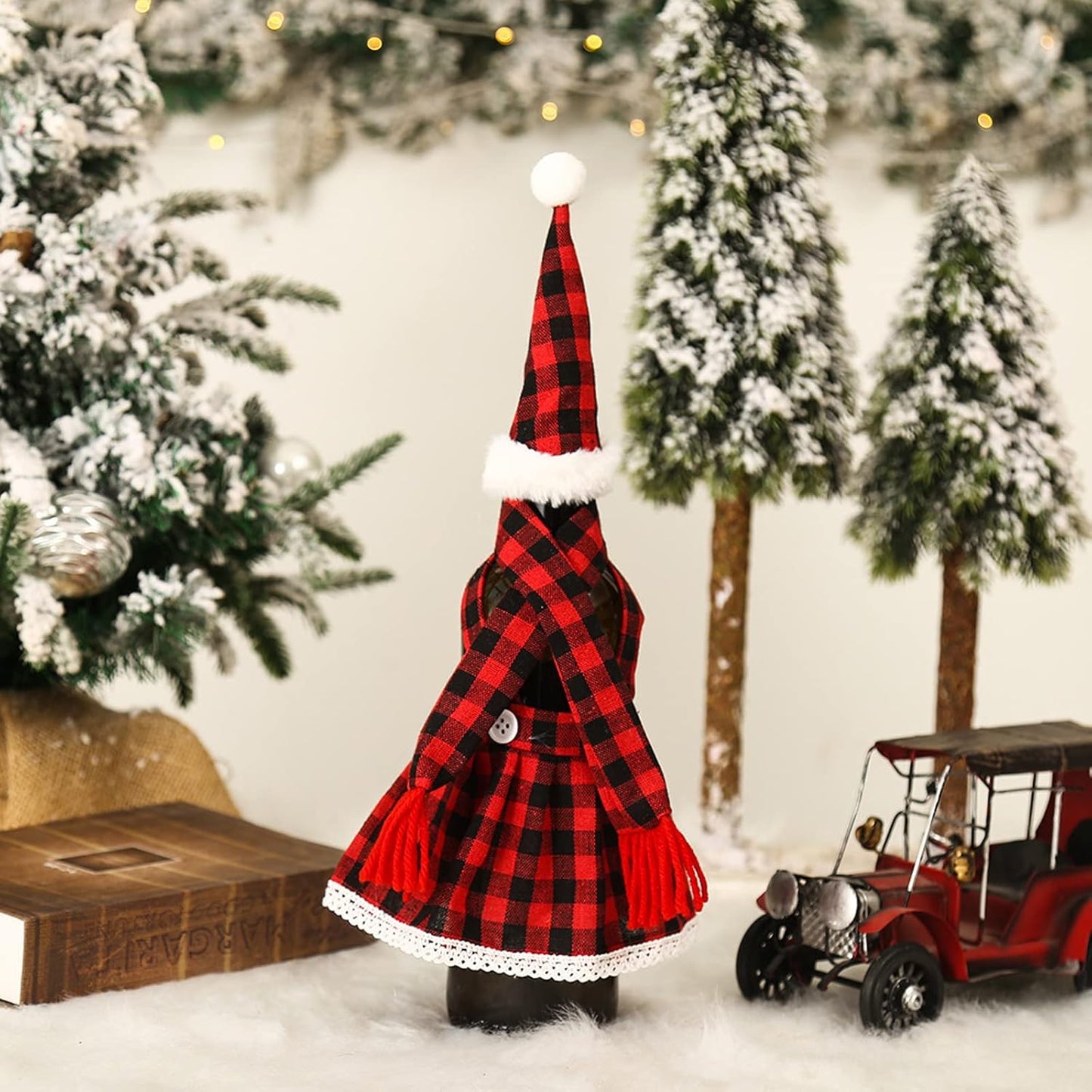 Set of 2 Wine bottle cover 1Pcs Christmas Decorations Plaid Skirt Set Wine Set Beer Bottle Set Bar Table Atmosphere Black