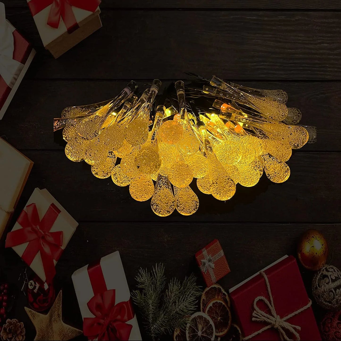Fairy Water Drop String Lights - 16 LED Waterproof Crystal Lights for Outdoor Decoration