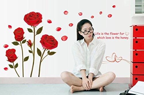 Decals Design 'Romantic Rose Flowers' Wall Sticker (PVC Vinyl, 50 cm x 70 cm, Multicolour)
