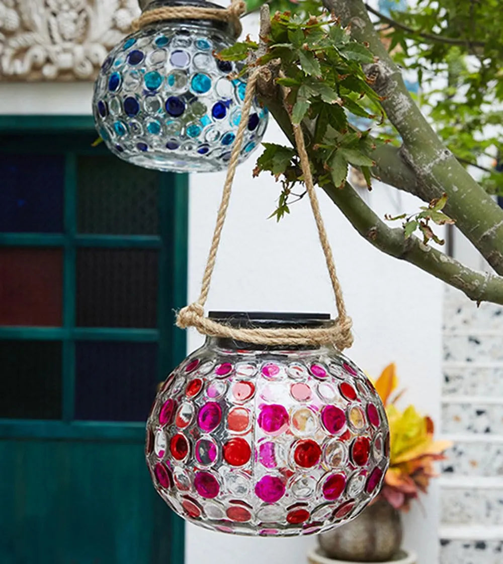 2 Pcs Set Color Changing Solar Hanging Lamps – Crystal Glass Ball Lights