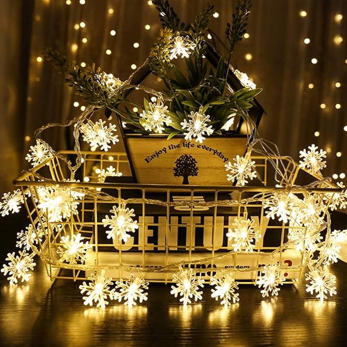 16 LED Light Snow Flake Warm White String Fairy Light Plug in for Bedroom Decor Indoor Outdoor Decor