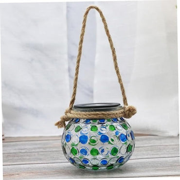 LED Lantern 2Pcs Solar Lantern Crackle Glass Ball Hanging Light
