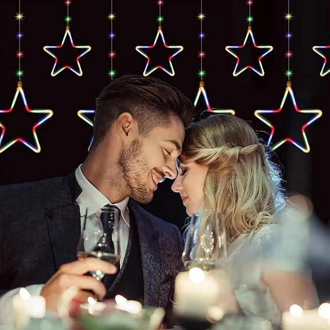 Multicolor LED Neon Star Curtain String Light| 9 Neon Stars (5 Big & 4 Small Stars)