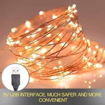 Waterproof Fairy String USB Powered Copper Wire Light for Diwali Home, Christmas Tree Decoration