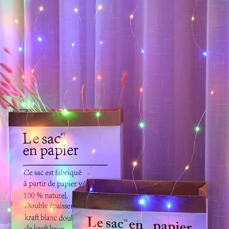 Curtain Fairy Lights, Colourful Copper Wire Window Lights, Multicoloured Fairy Lights with Remote Control