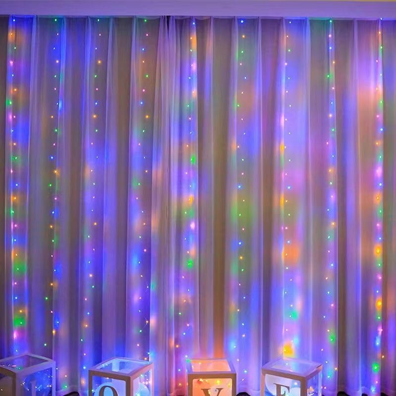 Curtain Fairy Lights, Colourful Copper Wire Window Lights, Multicoloured Fairy Lights with Remote Control