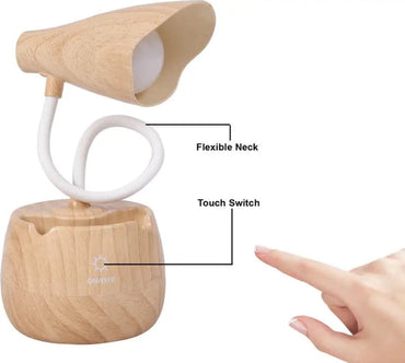 Modern Wooden LED Table Lamp – Touch Sensor & USB Rechargeable