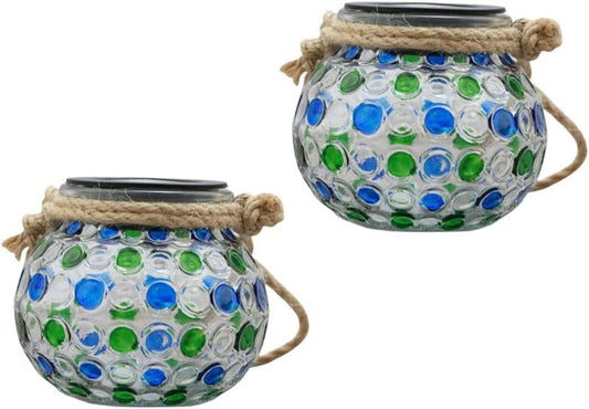 LED Lantern 2Pcs Solar Lantern Crackle Glass Ball Hanging Light