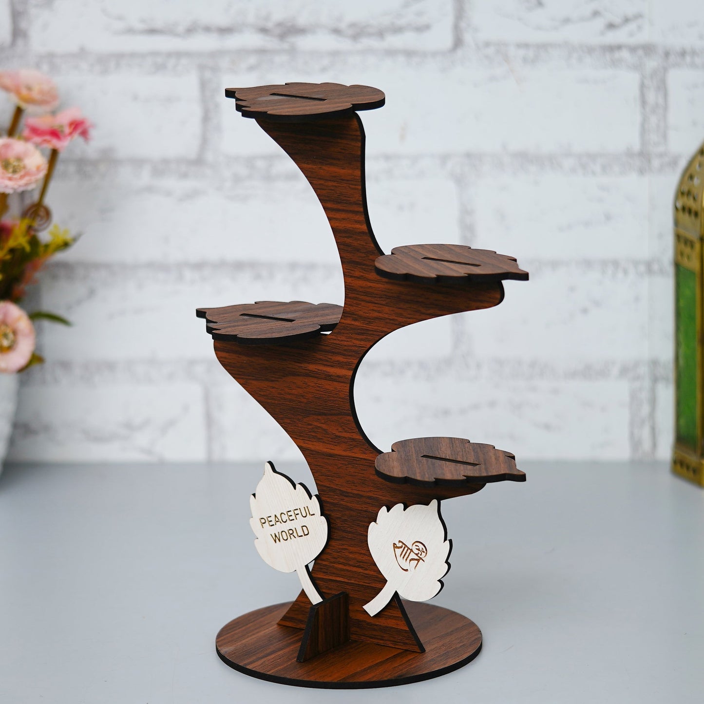 JaipurCrafts Decorative Set of 4 Adorable Buddha Monk Figurines with Wooden Stand for Peaceful Home Decor & Office Decor, Special Gifting, Ideal for Living Room, Meditation Spaces, and Special Occasions