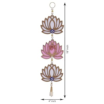 JaipurCrafts Pink and White Lotus Flower with Shubh Labh Wall Hanging for Diwali Decoration| Wall Decor |Temple Decor Wall Hanging Home and Office Decor (Wood Set of 2) 16" Inches