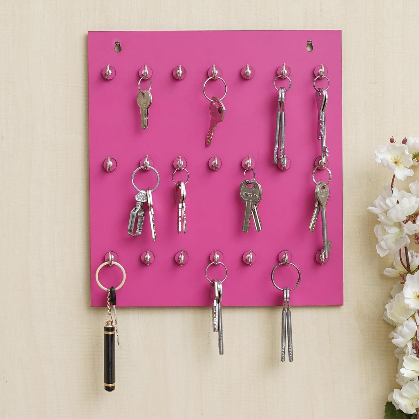 JaipurCrafts Premium Key Chain Hanging Board/Wall Hanging Key Holder (21 Hook- Pink)