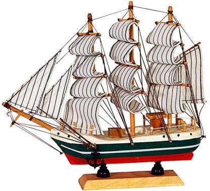 JaipurCrafts Wood, Paper Antique Lucky Decorative Sailing Ship Showpiece, 24 CM, Multicolour, 1 Piece