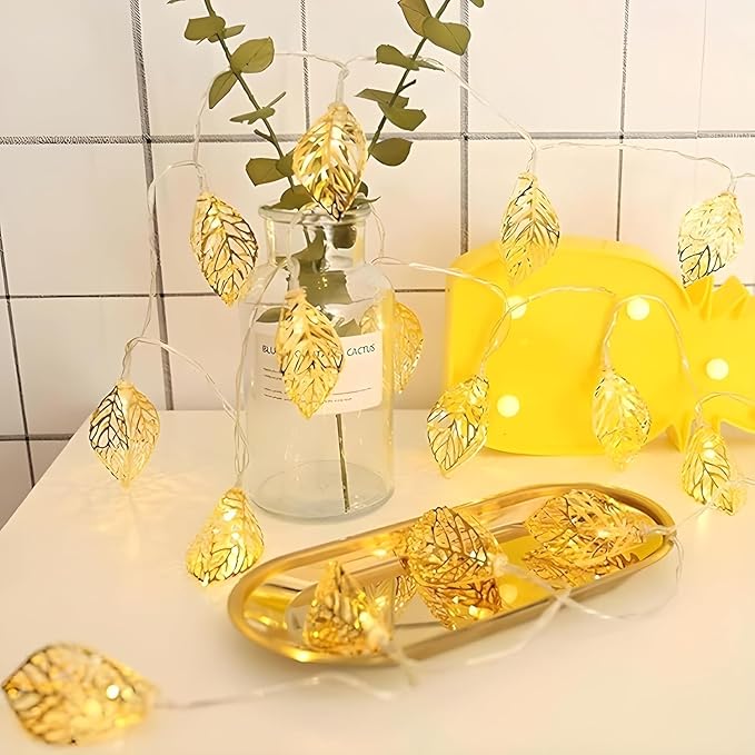 Golden Leaf Fairy Lights – 15 Warm LED Light String for Home & Festive Décor