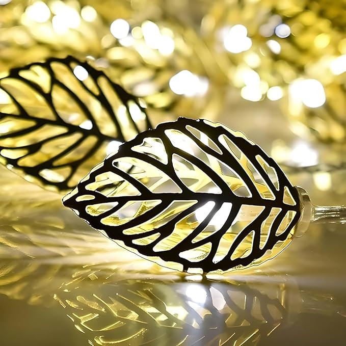 Golden Leaf Fairy Lights – 15 Warm LED Light String for Home & Festive Décor