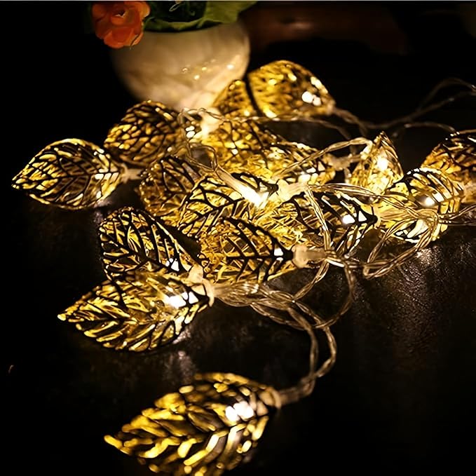 Golden Leaf Fairy Lights – 15 Warm LED Light String for Home & Festive Décor