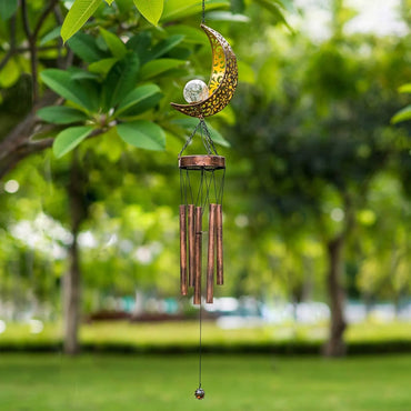 Solar Outdoor Crescent Moon Wind Chime