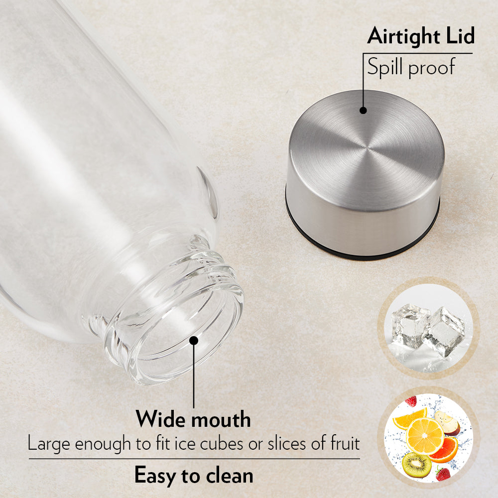 Borosil Crysto Glass Bottle-SS Lid, 1L