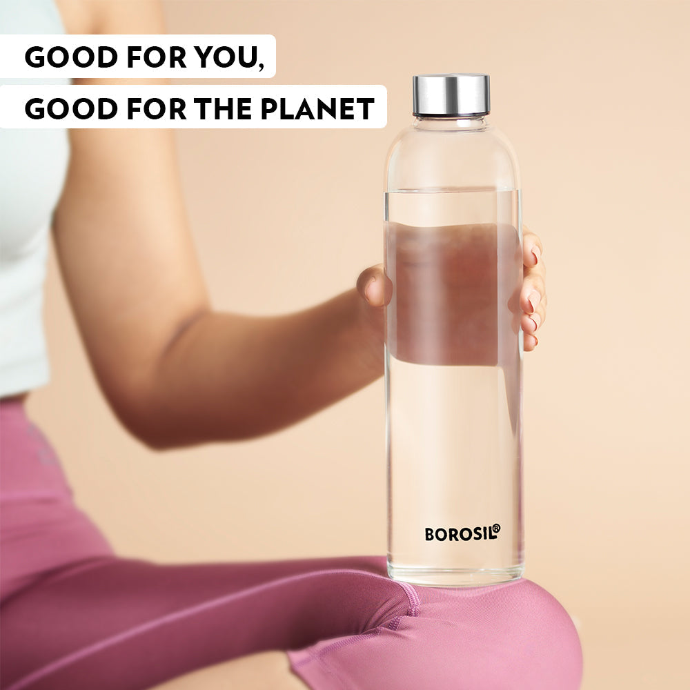 Borosil Crysto Glass Bottle-SS Lid, 1L