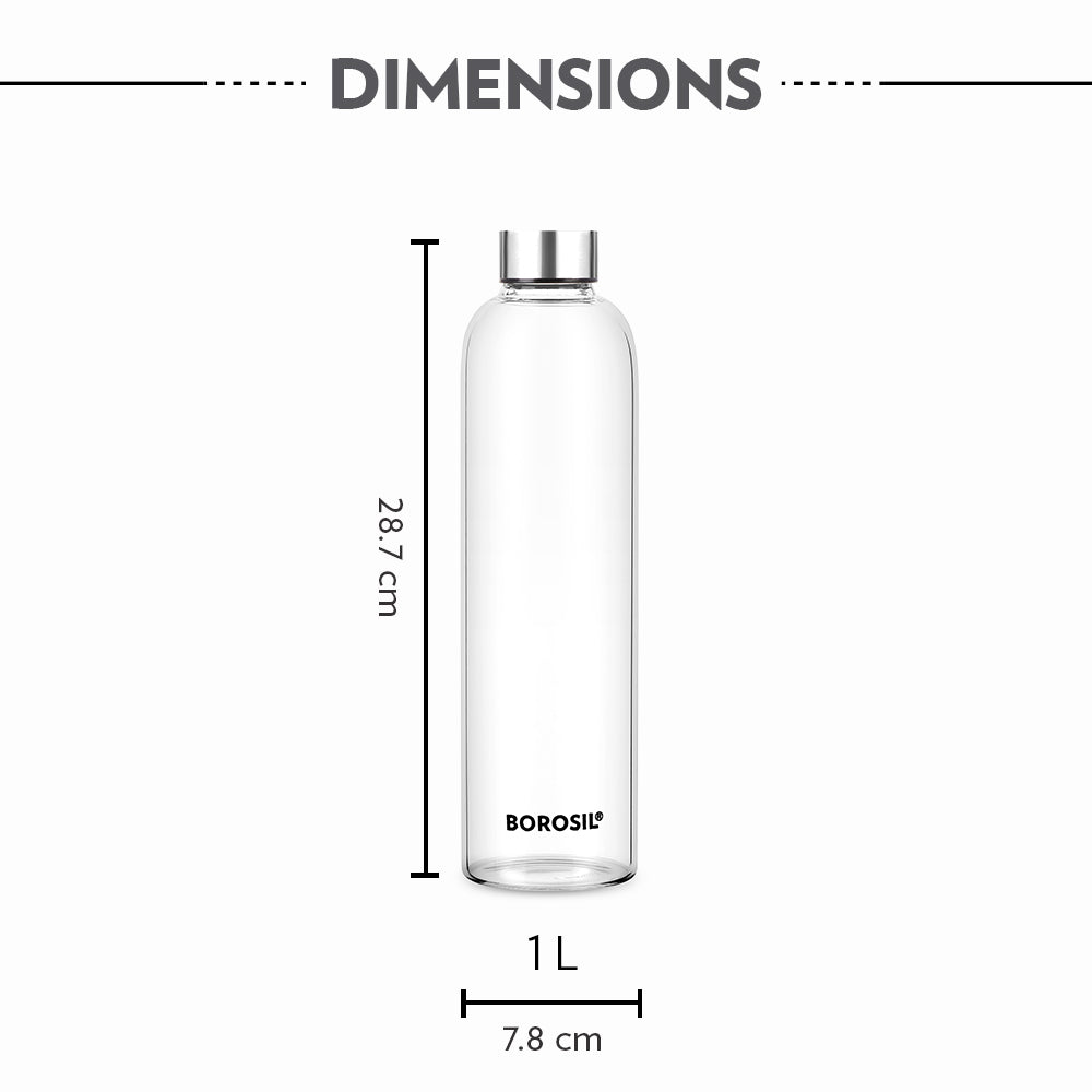 Borosil Crysto Glass Bottle-SS Lid, 1L