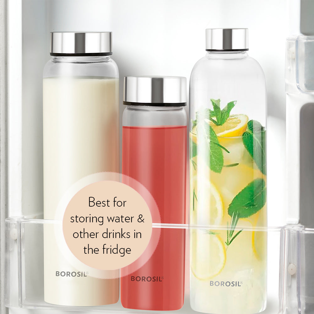 Borosil Crysto Glass Bottle-SS Lid, 1L