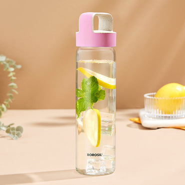 Neo Borosilicate Glass Bottle-Pink Lid-Personalise