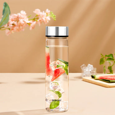 Neo Borosilicate Glass Bottle-Silver Lid-Personalise
