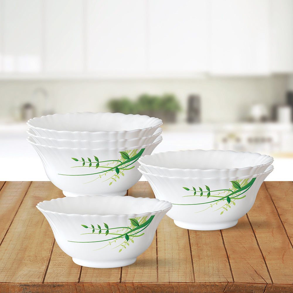 Larah by Borosil Green Herbs Veg Bowl Set, 6 pc