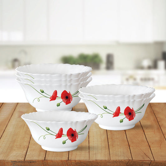 Larah by Borosil Red Carnation Veg Bowl Set, 6 pc