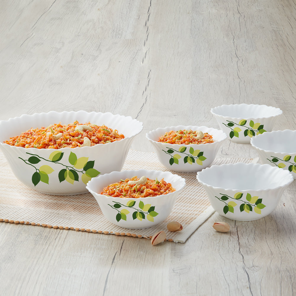 Larah by Borosil Green Leaves Pudding Set, 7 pc (Mini)