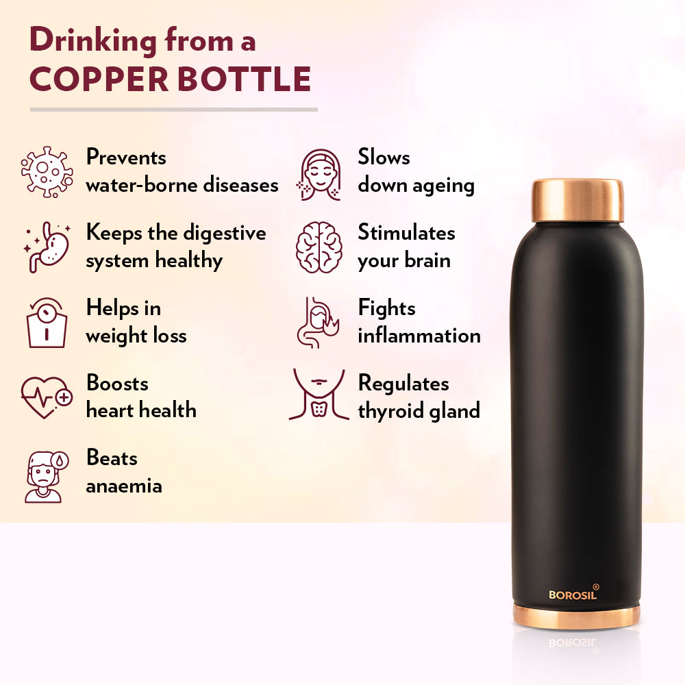 Borosil Eco Copper Bottle, Black-Personalise