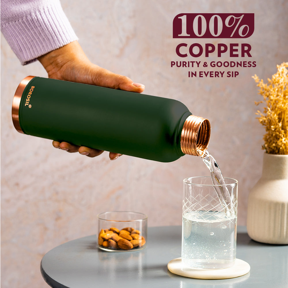 Borosil Eco Copper Bottle, Green-Personalise