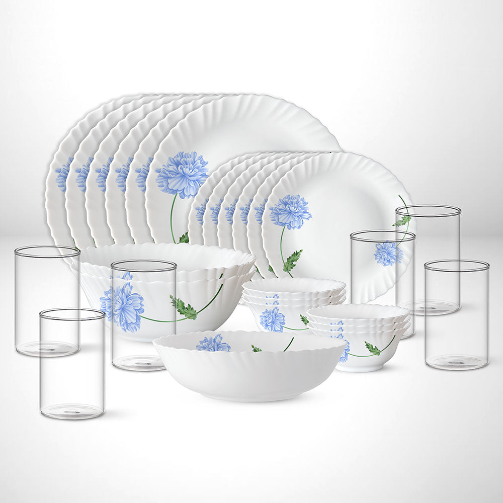 Larah by Borosil Blue Mist Dinner Set, 29 pc