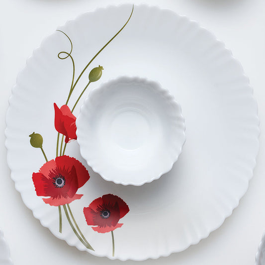 Larah by Borosil Red Carnation Dinner Set, 37 pc