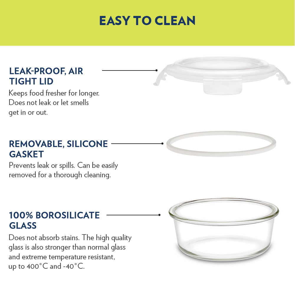 Borosil Teal Glass Lunchbox, Set of 3, 320ml x 2 (+) 240ml