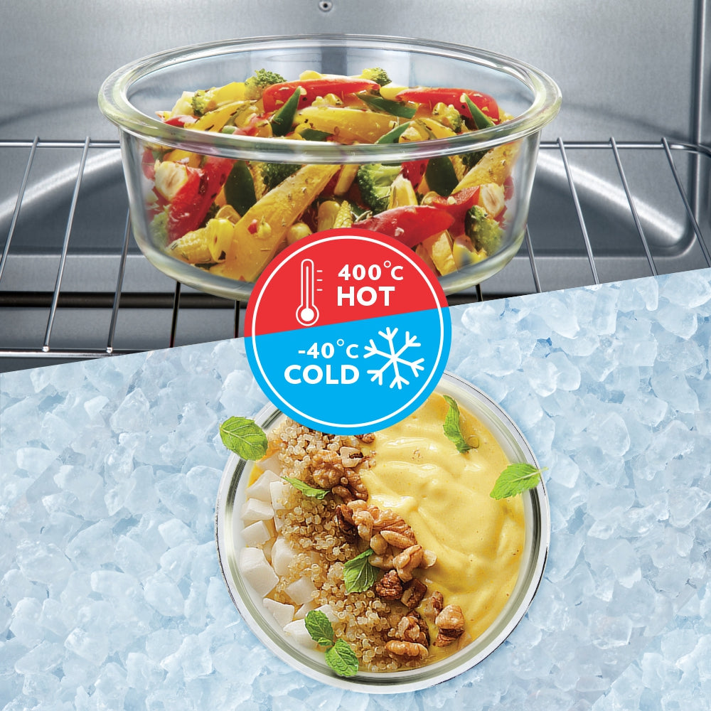 Borosil Teal Glass Lunchbox, Set of 3, 320ml x 2 (+) 240ml